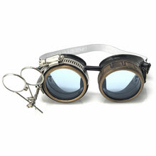 Load image into Gallery viewer, Steampunk Goggles with magnifying loupes light blue lenses