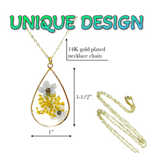 Load image into Gallery viewer, Pressed flower gold plated necklace forget me not teardrop or rounds