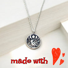 Load image into Gallery viewer, Crow coin necklace, Moon Phase Lunar Cycle Charm Pendant