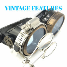 Load image into Gallery viewer, Steampunk Goggles with magnifying loupes light blue lenses