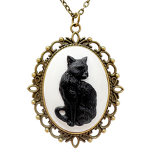 Load image into Gallery viewer, Black cat necklace silver or bronze