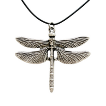 Load image into Gallery viewer, Bohemian dragonfly whimsy necklace silver tone