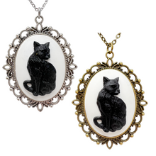 Load image into Gallery viewer, Black cat necklace silver or bronze