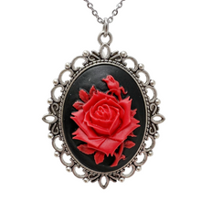 Load image into Gallery viewer, Red rose necklace silver or bronze