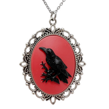 Load image into Gallery viewer, Black crow necklace silver or bronze