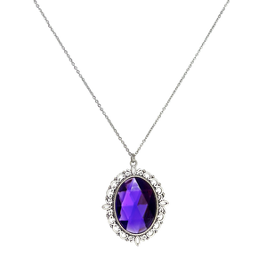 Magical royal purple cameo pendant silver necklace
