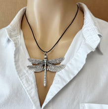 Load image into Gallery viewer, Bohemian dragonfly whimsy necklace silver tone