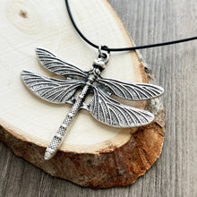Load image into Gallery viewer, Bohemian dragonfly whimsy necklace silver tone