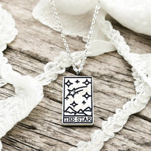 Load image into Gallery viewer, Tarot card necklace, sun, moon, star, fortune, silver magic jewelry