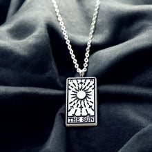 Load image into Gallery viewer, Tarot card necklace, sun, moon, star, fortune, silver magic jewelry
