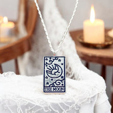 Load image into Gallery viewer, Tarot card necklace, sun, moon, star, fortune, silver magic jewelry