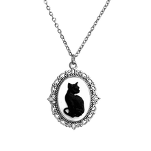 Load image into Gallery viewer, Gothic Lolita cameo pendant necklace crow skeleton black cat