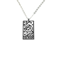 Load image into Gallery viewer, Tarot card necklace, sun, moon, star, fortune, silver magic jewelry