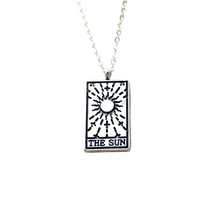 Load image into Gallery viewer, Tarot card necklace, sun, moon, star, fortune, silver magic jewelry