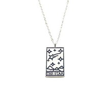 Load image into Gallery viewer, Tarot card necklace, sun, moon, star, fortune, silver magic jewelry