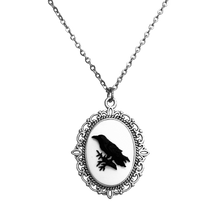 Load image into Gallery viewer, Gothic Lolita cameo pendant necklace crow skeleton black cat