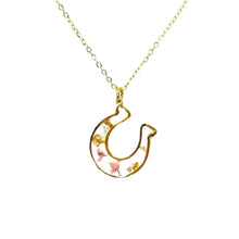 Load image into Gallery viewer, Pressed flower gold plated necklace horseshoe flower jewelry