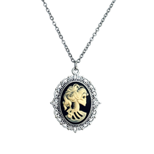Load image into Gallery viewer, Gothic Lolita cameo pendant necklace crow skeleton black cat