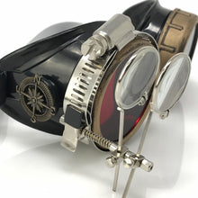 Load image into Gallery viewer, Steampunk Goggles with magnifying loupes red lenses
