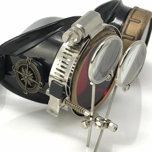 Steampunk Goggles with magnifying loupes red lenses