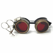 Load image into Gallery viewer, Steampunk Goggles with magnifying loupes red lenses