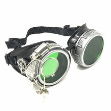 Load image into Gallery viewer, Diesel goth punk Biker Goggles with magnifying eye loupes green lenses