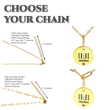 Load image into Gallery viewer, Gold necklaces with '11:11 Manifest' pendant on a white background