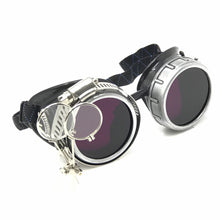 Load image into Gallery viewer, Diesel goth punk Biker Goggles with magnifying eye loupes purple lenses