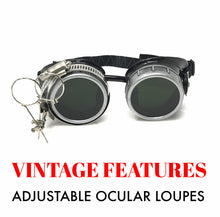 Load image into Gallery viewer, Diesel goth punk Vespa Goggles with magnifying eye loupes black lenses