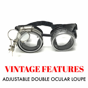 Motorcycle Goggles with magnifying eye loupes clear lenses