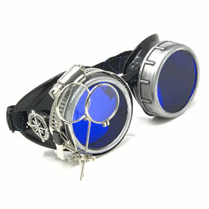 Diesel goth punk Metallic Goggles with magnifying eye loupes blue lenses