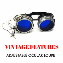 Load image into Gallery viewer, Diesel goth punk Metallic Goggles with magnifying eye loupes blue lenses