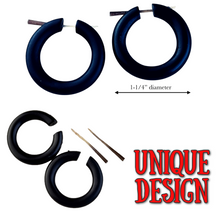 Load image into Gallery viewer, Wooden hoop black earrings for women boho