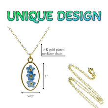 Load image into Gallery viewer, Pressed flower gold plated necklace forget me not oval white or blue