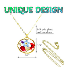 Load image into Gallery viewer, Pressed flower gold plated necklace forget me not teardrop or rounds