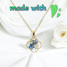Load image into Gallery viewer, Pressed flower gold plated necklace wildflower bohemian jewelry four leaf or round
