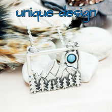 Load image into Gallery viewer, silver mountain forest with turquoise moon necklace outdoor adventure jewelry