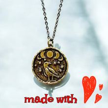 Load image into Gallery viewer, Crow coin necklace, Moon Phase Lunar Cycle Charm Pendant