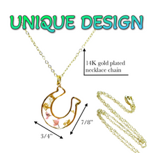 Load image into Gallery viewer, Pressed flower gold plated necklace horseshoe flower jewelry