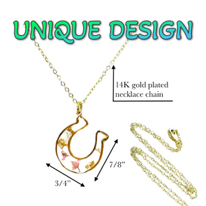 Pressed flower gold plated necklace horseshoe flower jewelry