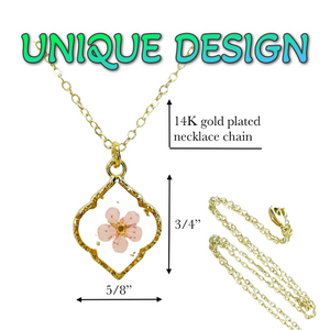 Pressed flower gold plated necklace wildflower bohemian jewelry