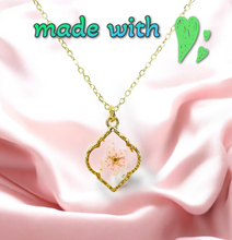 Load image into Gallery viewer, Pressed flower gold plated necklace wildflower bohemian jewelry