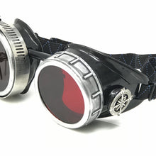 Load image into Gallery viewer, Diesel goth punk Metallic Goggles with magnifying eye loupes red lenses