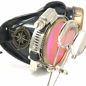 Steampunk Goggles with magnifying loupes UV glow neon pink lenses