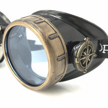 Load image into Gallery viewer, Steampunk Goggles with magnifying loupes UV glow neon blue lenses