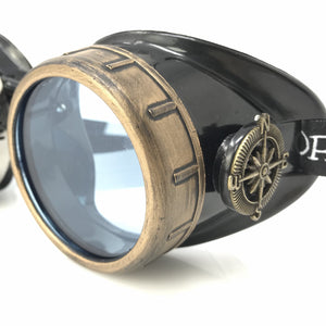 Steampunk Goggles with magnifying loupes UV glow neon blue lenses