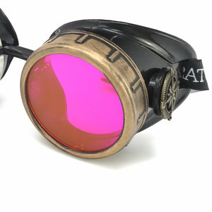 Steampunk Goggles with magnifying loupes UV glow neon pink spiral diffraction lenses