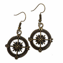 Load image into Gallery viewer, Steampunk compass earrings silver or bronze