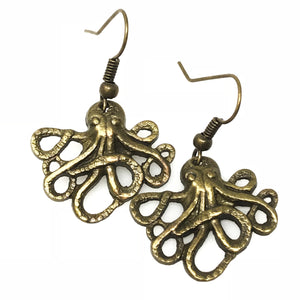 Octopus earrings silver or bronze