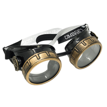 Load image into Gallery viewer, Vintage aviator steampunk goggles with colored lenses retro pilot cosplay eyewear clear lenses 